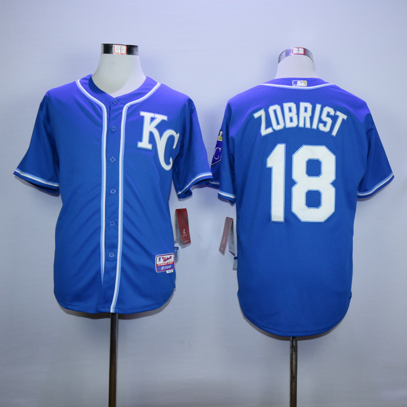 Men Kansas City Royals 18 Zobrist Blue MLB Jerseys